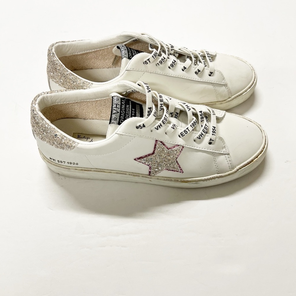 Vintage Havana Womens White Leather Galit Glitter Star Lace Up Sneaker Size 10 - Picture 4 of 11